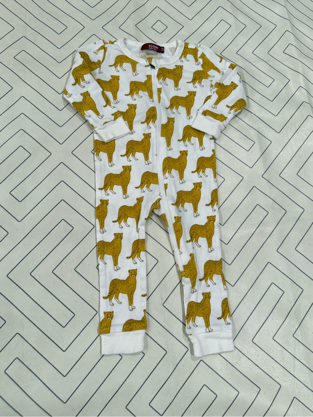 Milk Bar White Zip Pajama with Mustard Cheetah Print